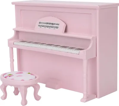 Image de 1:12 Accessoires pour maisons de poupées, modèle de piano miniature, jouet avec tabouret, meuble de simulation, rose