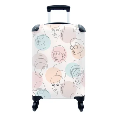 Produktbild von MuchoWow® Koffer Handgepäck Trolley Rollkoffer Kleine Reisekoffer mit 4 Rollen - Frauen - Pastell - Strichzeichnungen - Muster - Cabin Size < 55x40x23 cm & 55x40x20 cm - Fotokoffer - Kabinenkoffer - Boardgepäck - Reise-Box - Reisekoffer - Reisegepäck - Koffer mit Bild - Trolley für Kinder