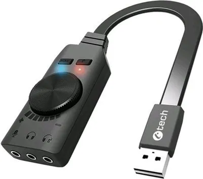 Zdjęcie produktu dla Zewnętrzna karta dźwiękowa C-TECH PC SC-7Q, USB, dźwięk przestrzenny 7.1, przełącznik audio