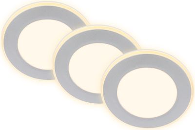 Briloner Gima 3er Set LED Einbaustrahler 230V, Nachtlichtfunktion, Flächen und Ringe sep. schaltbar, Speicherfunktion, Warmweißes Licht, Chrom-Matt, Ø9,3 x 3 cm