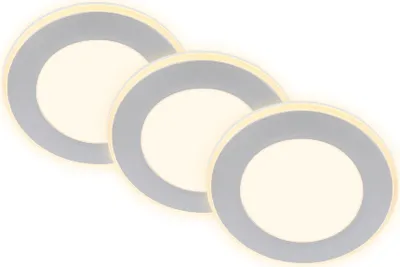 Image de Briloner Gima Set de 3 spots LED encastrables 230V, IP20, fonction veilleuse, surfaces et anneaux commutables séparément, fonction mémoire, lumière blanc chaud, chrome mat, Ø9,3x3cm