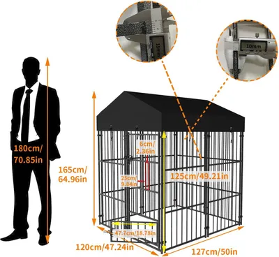 Immagine prodotto di Recinto esterno per cani - Gabbia per cani con tetto - Recinto in metallo resistente - Area di gioco per cuccioli - Recinto per cani di grossa taglia, galline e anatre - Taglia S