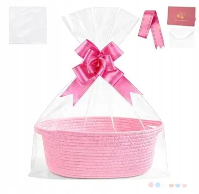 Zdjęcie produktu dla Kosz na prezent pleciony 30X20X12 cm z torebkami i wstążkami