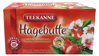 Produktbild von TEEKANNE Hagebutte Früchtetee 70g – fruchtig‑erfrischender Hagebuttentee, vollmundig & leuchtend rot, mit Hibiskus, Rainforest‑Allian,