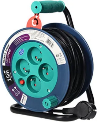 Productafbeelding van Mini-verlengsnoer met 4 stopcontacten (2P+Z), 15 meter, model OR-AE-1339/T, kleur: turquoise