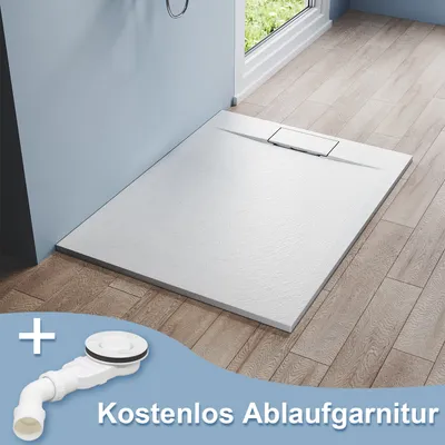 Produktbild von SONNI Duschwannen Walk-in-Dusche Duschtasse 120×90cm Weiß mit Siphon Schieferoptik SMC Antirutsch Rechteckig Flach