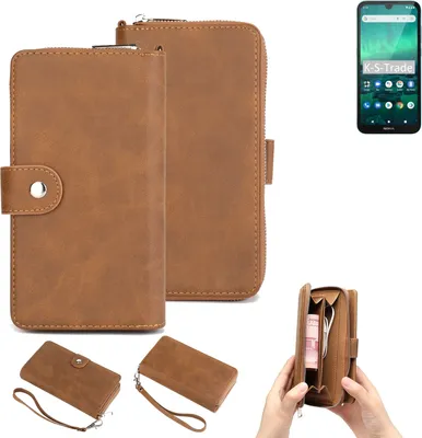 Produktbild von K-S-Trade Handyhülle Schutzhülle kompatibel mit Nokia 1.3 & Portemonnee Tasche Handytasche Case Etui Geldbörse Wallet braun (1x)