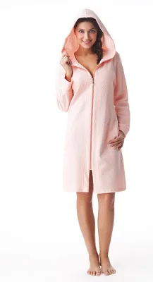 Produktbild von DOROTA kuscheliger und moderner Damen Baumwoll-Bademantel mit Taschen, Reißverschluss & Kapuze, rosa Gr. 3XL