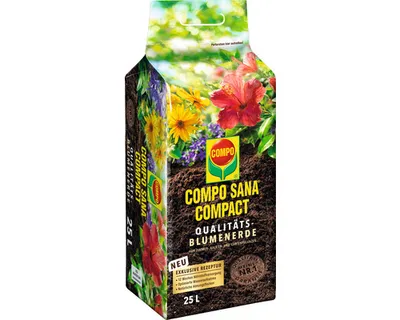 Produktbild von Blumenerde COMPO SANA® COMPACT Qualitäts-Blumenerde 25 L für alle Zimmer, Balkon- und Gartenpflanzen, wiederverschließba