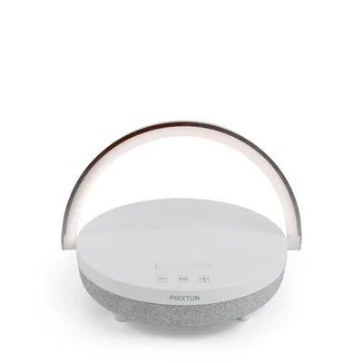 Produktbild von Kabellose LED-Lampe – Multifunktion – Handy-Ladegerät – Bluetooth-Lautsprecher – Touch-Steuerung – 3 einstellbare Beleuchtungsstufen – Farbe Weiß