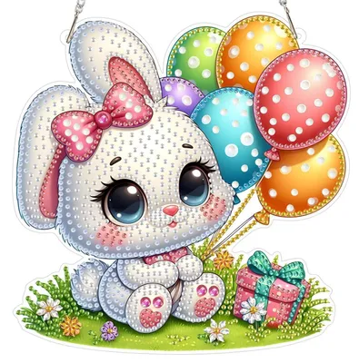 Immagine prodotto di Set per creare ciondoli con cristalli "diamond painting" a forma di coniglietto pasquale, con catena, adatto a bambini e adulti