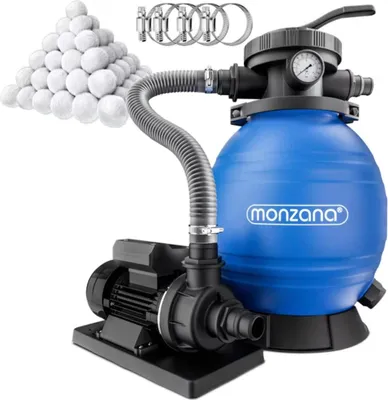 Produktbild von MONZANA® Sandfilteranlage SF102K 10.200 l/h bis 35.000L Pool inkl Filterbällen 7 Wege Ventil 2in1 Adapter Ø32-38mm 400W Filteranlage Pumpe Filterkessel