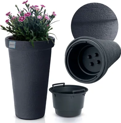 Produktbild von Doniczka Donica Ogrodowa 40 Cm Efekt Cegły Wysoka Okrągła Na Taras Do Ogrodu Domu Antracytowa