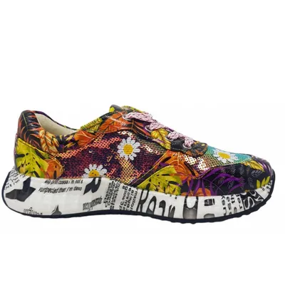 Produktbild von Laura Vita Damen Sneaker Burton 05 orange, Dschungelmuster mit Pailletten, Größe 41