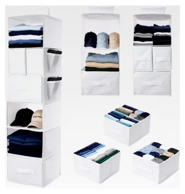 Produktbild von Hängender Kleiderschrank Organizer mit 5 Schubladen und Metallhaken, Aufbewahrung für Kleidung, Grau
