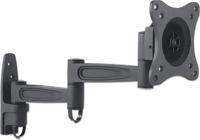 Produktbild von Manhattan Universal TV-Wandhalterung, neig- und schwenkbar , Zweifach schwenkbarer Arm, geeignet für Bildschirme von 13" bis 27"* und bis zu 15 kg, Wandabstand 88 bis 408 mm, schwarz, 15 kg, 33 cm (13"), 68,6 cm (27"), 75 x 75 mm, 100 x 100 mm, Schwarz