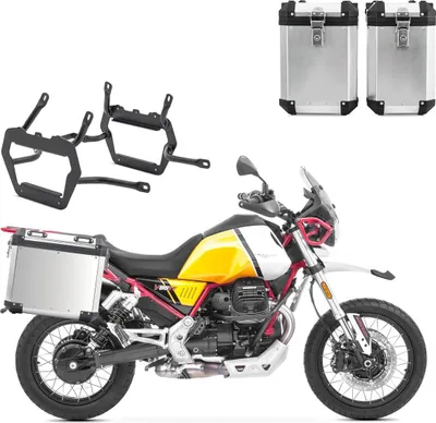Produktbild von Set Alukoffer + Kofferträger passend für Moto Guzzi V85 TT 19-23 Alumi