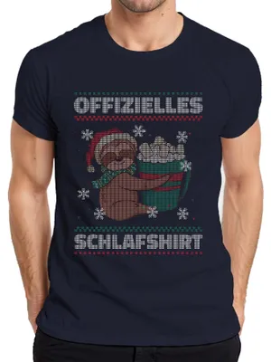 Productafbeelding van Officiële luiaard pyjama - Kersttrui met een grappig ontwerp, kerstshirt voor heren, marineblauw, maat M