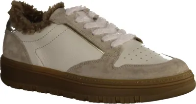 A single beige sneaker is shown from a side angle against a white background.