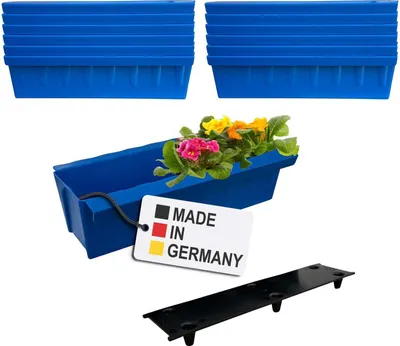 Image de BURI 12 inserts de jardinières pour palettes Euro avec tapis d'arrosage | avec système de suspension à accrocher | 37,3cm bleu | jardinière pour palette Euro | jardinière de balcon | pot de fleurs | extrêmement stable
