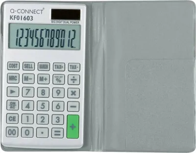 Produktbild von Q-CONNECT KF01603, Tasche, Einfacher Taschenrechner, 10 Ziffern, 1 Zeilen, Batterie/Solar, Schwarz, Grau, Weiß