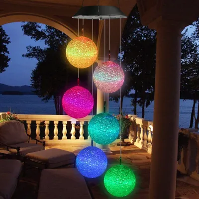 Produktbild von iShabao Solar-Windspiel mit 6 LED-Kugeln - buntes, wasserfestes Gartendeko-Windspiel, ideales Geschenk für Muttertag & Hochzeit