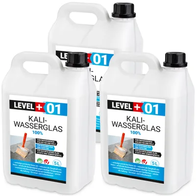 Obrázek produktu pro Draselné vodní sklo Neředěné 100% 15L Hydroizolace Těsnění Ochrana dřeva LEVEL+01