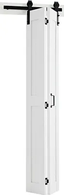 Produktbild von Falttür für Scheune, 609 x 2134 mm, MDF-Falttüren für Schränke, inklusive Beschlagset, platzsparendes H-Rahmen-Design, muss zusammengebaut werden, für Schlafzimmer, Wohnzimmer, Kleiderschrank, Raumteiler, weiß