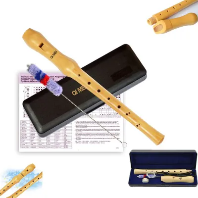 Produktbild von Holz Blockflöte Sopran C, deutsche Griffweise, Instrument für Anfänger, Kinder & Erwachsene, hochwertige Holzflöte mit Etui