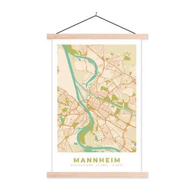 Produktbild von MuchoWow® Textilposter Karte - Vintage - Stadtplan - Mannheim 60x90 cm mit holzfarbenen Rahmen - Textil