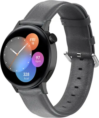 Produktbild von Strap-it Huawei Watch GT 3 42mm Lederarmband (Dunkelgrau) - Große: M/L