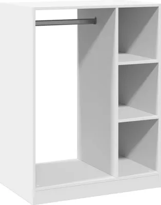 A white wardrobe with a hanging rail and shelves.