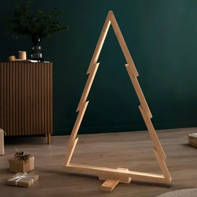 Image de howa Deko Arbre de Noël en bois grand XL - décoration de Noël moderne et durable avec tiges et crochets - hauteur 100cm 8805