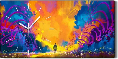 Produktbild von Leinwand Wanduhr Wandkunst Uhr 60x30 Kunst Mann abstrakte Bunte Landschaft - weiße Hände