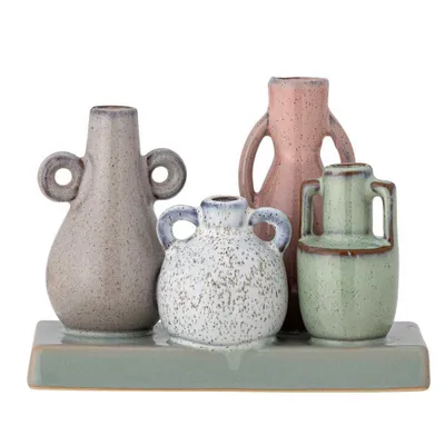 Produktbild von Bloomingville Vase AIDAN 4 Blumenvasen auf Tablett 14x11 cm Blumenvase Keramik