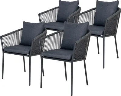 Produktbild von home24 Gartenstuhl - 4er-Set - Schwarz - Grau - Polyester - Aluminium - 59 x 78 x 62 cm