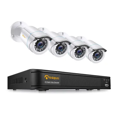 Produktbild von Anlapus 1080P Video Überwachungskamera Set mit Kabel, 8CH DVR Recorder, 500GB HDD, 4X 2MP Bullet Außenkamera, IR Nachtsicht, Personen- & Autoerkennung