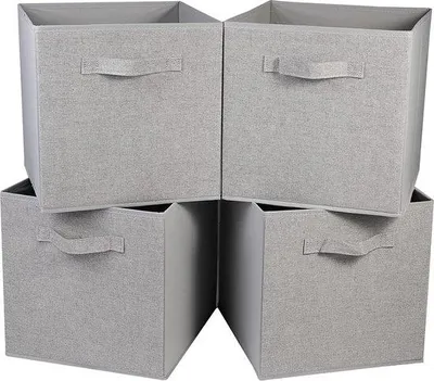 Image de Boîtes de rangement pliables, organiseurs de placard, lot de 4, 30 x 30 x 30 cm, gris, avec poignées