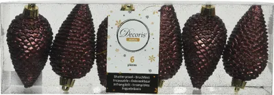 Produktbild von Christbaumschmuck Zapfen 8cm Kunststoff 6 Stück - Rotholz