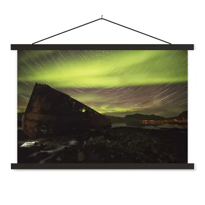 Produktbild von MuchoWow® Textilposter Nordlichter - Sterne - Island 120x80 cm mit schwarzem Rahmen - Wanddeko