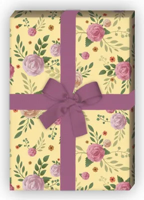 Produktbild von Romantisches Geschenkpapier mit Rosen und Röschen, gelb - G8517, 32 x 48cm