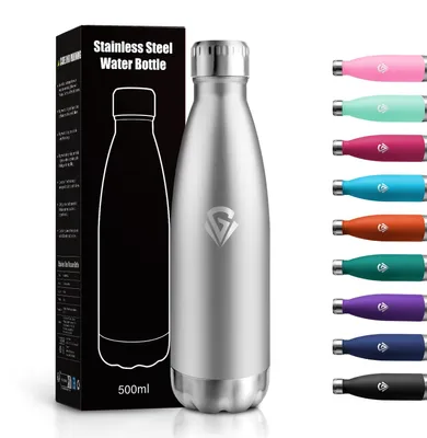 Imagen del producto de Botella de acero inoxidable de 500 ml, termo con doble pared aislante al vacío, libre de BPA y con filtro de carbón activado