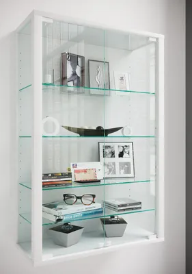 Produktbild von VCM Glasvitrine hängend, Vitrine Glas mit ESG-Sicherheitsglas, Maße: H. 91 x B. 60 x T. 25 cm, Hängevitrine Glas, modern und platzsparend, Glas Vitrinenschrank - Udina L