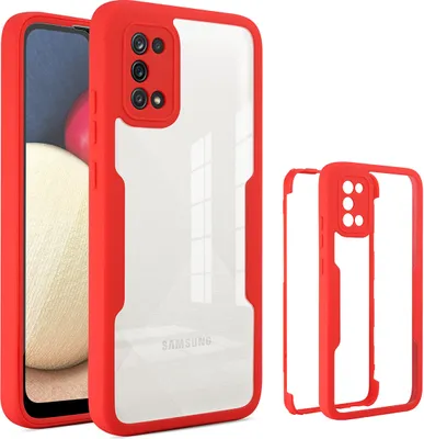 Produktbild von Samsung Galaxy A02S Schutzhülle, Eingebautem Displayschutz 360 Grad Komplettschutz Handyhülle für Samsung A02S Rot