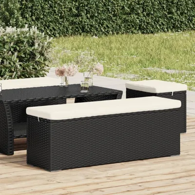 Produktbild von vidaXL Stolička Lavice s polštářem na sezení černá 110x30x40 cm Poly ratan