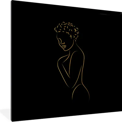 Produktbild von MuchoWow® Gerahmtes Poster Frau - Schwarz - Gold - Strichzeichnung 40x40 cm - Poster mit Schwarzem Bilderrahmen Wandposter Rahmen Foto Bilder - Mit Rahmen - Wanddekoration Schlafzimmer