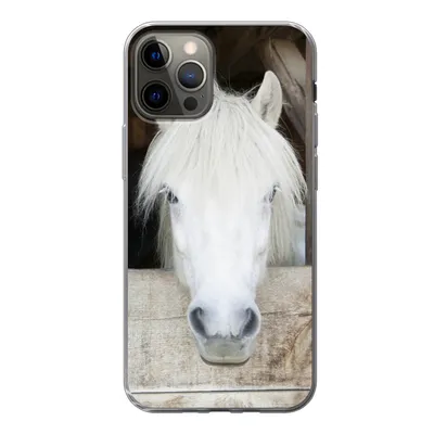 Produktbild von MuchoWow® Handyhülle Schutzhülle Hülle für iPhone 12 Pro Pferde - Pferdestall - Regale Silikon Softcase Handy Hülle - Abdeckung