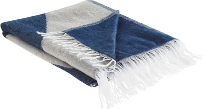 Produktbild von BELIANI Kuscheldecke Beige und Marineblau Polyester / Acryl 130 x 170 cm Modern Schlafzimmer Wohnzimmer Accessoire Deko Überwurf Wohndecke Tagesdecke