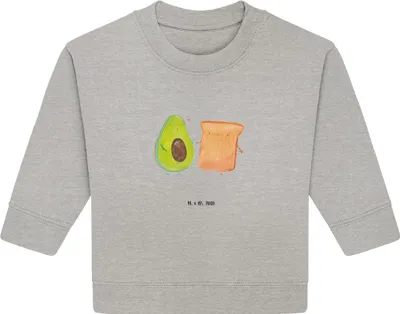 Produktbild von Mr. & Mrs. Panda Organic Baby Pullover Avocado Toast 24. - 36. Monat - Heather Grey - Geschenk, Hochzeit, Hochzeitsgeschenk, Toastbrot, Bullover