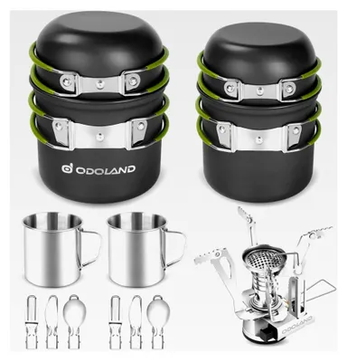 Produktbild von Camping Geschirr Set 16-teilig für 2 Personen aus Aluminium und Edelstahl für Outdoor-Kochen